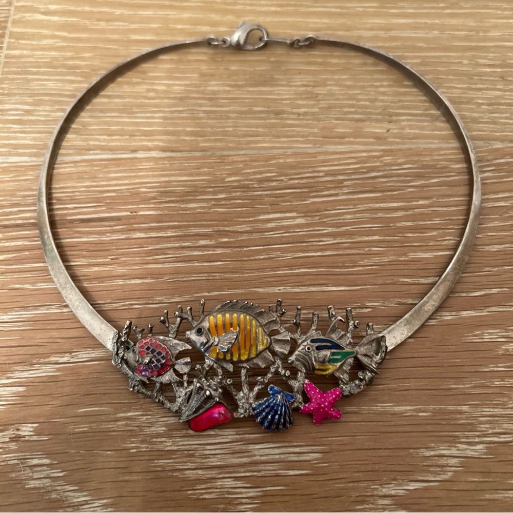 Vintage Kabana Tropical Enamel Fish sterling choker